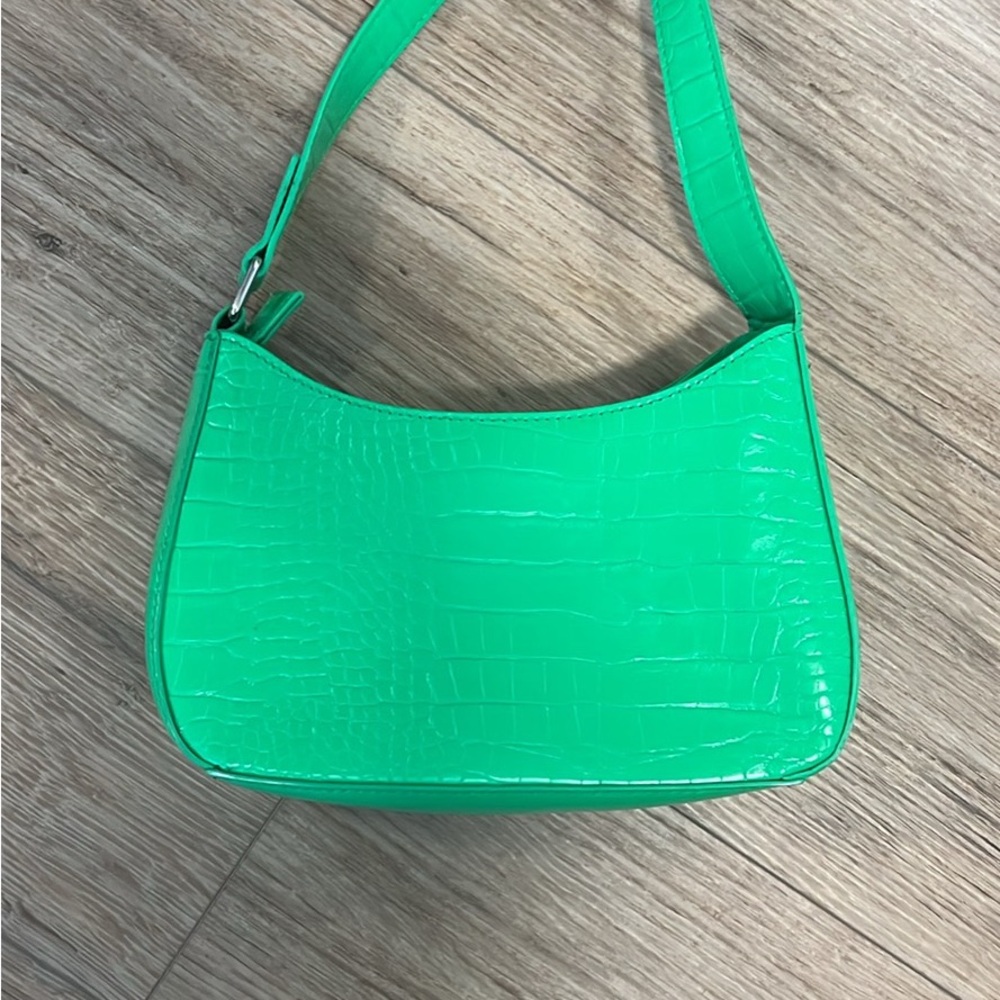 Green Crocodile-Embossed Shoulder Bag